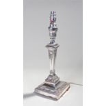 Victorian silver plated lamp, the ribbon tied lamp with tapering body to an arched and stepped base,