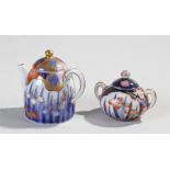 Japanese miniature Fukagawa porcelain miniature coffee pot, the long dome top body with gilt and