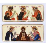 Two Russian porcelain icons depicting Virgin Mary, baby Jesus and saints. 20 x 8.5cm (2)