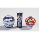 Japanese miniature Fukagawa porcelain miniature vases, to include a cylinder vase decorated with