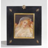 19th Century school, miniature of a lady, with a shawl over her head, bare chested, oil on panel,