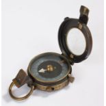 Military compass, the hinged top with mother of pearl chapter ring, arrow mark to the base