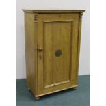 Pine press cupboard, the cupboard door above squat feet, 84cm