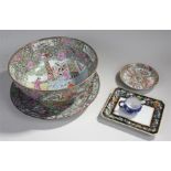 Chinese Canton porcelain plate, together with a Chinese Canton punch bowl and charger, a dish and