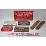 Signs, to include copy railway signs, copy Capstan and a pair of door handles, (qty)