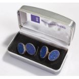 Pair of lapis lazuli cufflinks, set on silver