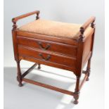 Early 20th Century mahogany piano stool, with a pad top above two drawers
