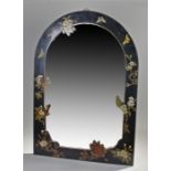 Early 20th Century Japanese style mirror, with an arched frame with butterflies and flowers, 102cm