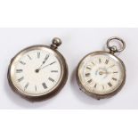 Two silver open faced pocket watches.