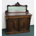 Victorian mirror back chiffonier, the mirror back above a rectangular top and cupboards below, 115cm