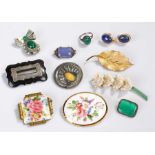 Costume jewellery, mainly brooches with ring and earrings, (11)