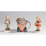 Two Goebbels pottery figures, together with a Royal Doulton The Poacher D 6464, (3)