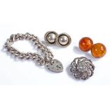 Silver jewellery, to include a pair of amber earrings, another pair of earrings, a chain and