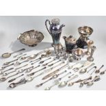 Silver plated wares, to include a basket, a pot, tulip vases, a jug, cruet set, etc, (qty)