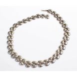 Silver necklace, stamped 800, with pear shape links, 57 grams, 46cm long