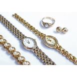 9 carat gold ring, together with two wristwatches a bracelet and a pair of earrings, (5)