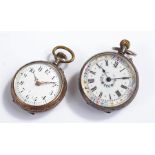 Silver open face pocket watch, with a white enamel dial, together with another with a white enamel