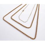 Three 9 carat gold chains, to include two rope twist examples and a chain link, 8.5 grams (3)