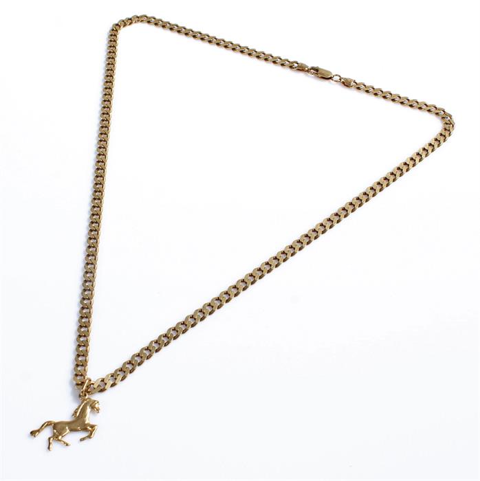 9 carat gold chain, the linked chain with horse pendant, 18.5 grams