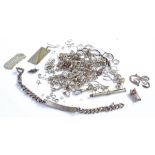 Silver and white metal jewellery, to include an identity bracelet, pendants, also together with