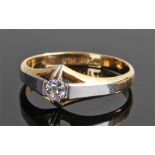 18 carat gold and diamond ring, the central diamond held within wide claws, ring size R