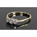 18 carat gold and diamond ring, with three round cut diamonds to the head, ring size S