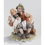 Capodimonte porcelain figure, Of a man and his Granddaughter, signed, 20cm high