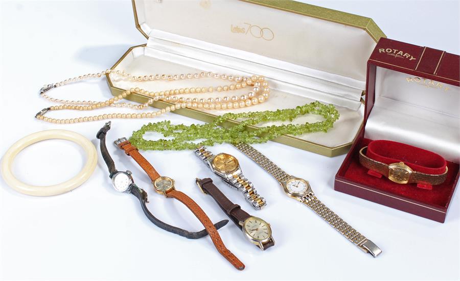 Jewellery and watches, to include a boxed Rotary wristwatch, Lotus pearls, further watches and