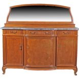 Early 20th Century Swiss satin birch mirror back sideboard, the arched framed mirror plate above a