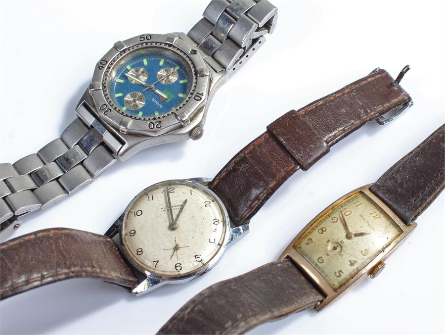 Three Gentleman's wristwatches, to include a gold plated Waltham wristwatch, a Junghans and a copy - Image 2 of 2