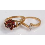 9 carat gold garnet set ring, together with a 10 carat gold ring, 3.1 grams