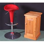 Kitchen stool in red, together with a pine cupboard, (2)