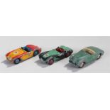 3 Dinky cars. Sunbeam Alpine 107, Austin-Healey 109, Aston Martin 110