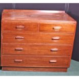 Mahogany chest of drawers, the rectangular top above two short and three long drawers raise on a