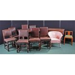 Furniture, to include a drop leaf table, Lloyd Loom style chair, a draw leaf table with two leafs
