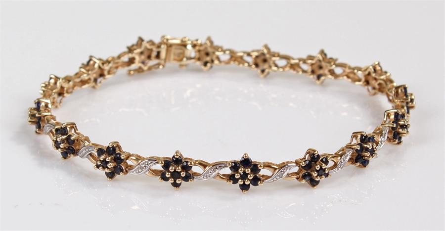 9 carat gold sapphire and diamond bracelet, 8.3 grams