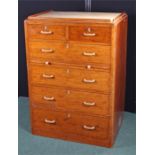 Ships chest of drawers, with a rectangular top with gallery lip, two short and four long drawers,
