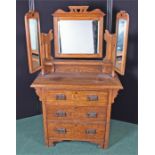 Early 20th Century oak mirror back dressing table, the mirror top above a rectangular top above