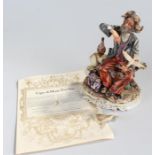 Capodimonte porcelain figure, Happy Heart, man feeding doves, signed, 24cm high