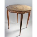 Musical Sorrento table, with a scroll and swag pattern and figures to the centre above tapering