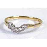 18 carat gold and diamond set ring, with arched head set with five diamonds, ring size S