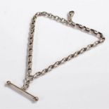 Silver pocket watch chain, with T bar and clip, 36cm long