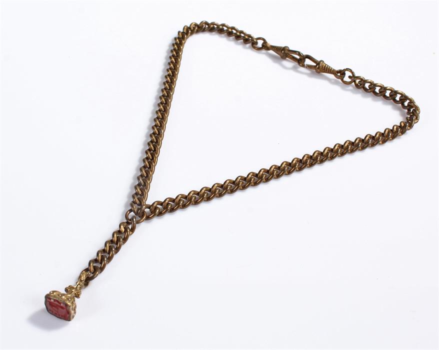 19th century brass pocket watch chain with seal (24cm)