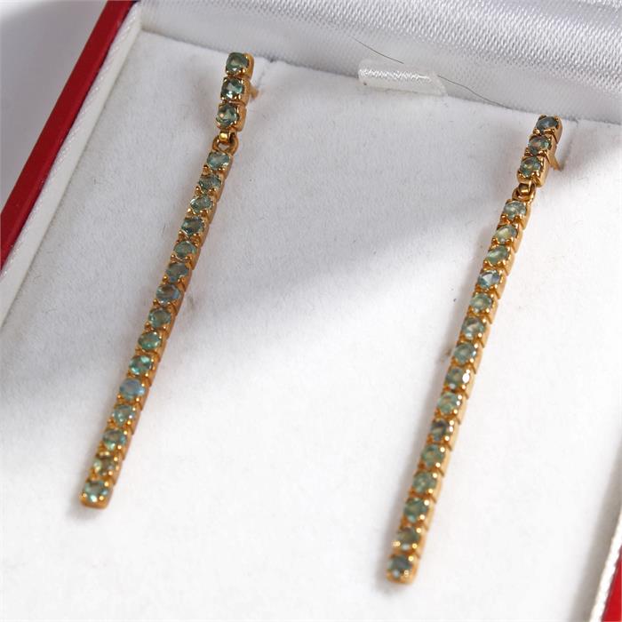9 carat gold alexandrite gold earring, each long earring at 50mm length