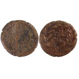 Judaea AE, Herod Agrippa II, Tiberias mint, Year 13 of Claudius (53/54AD), Obverse: Palm branch,