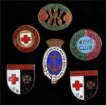 Enamel badges, to include Red Cross & St John badges, For Home and Country badge, WRVS Club, Knitted