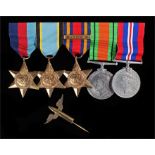 World War II group of five, 1939 Star, Air Crew Europe, Burma star with Pacific clasp, Defence and