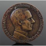 Rare Titanic Bronze Commemorative Medal of Captain Rostron, uniface, by Theodore Spicer-Simson,