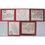 Robert Morden, five maps of Sussex, Dorset, Buckinghamshire, Durham, and South Wales. Printed area