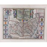 John Speede map of Suffolk, 17th Century, with town map of Ipswich, including frame 67.5cm x 54.5cm